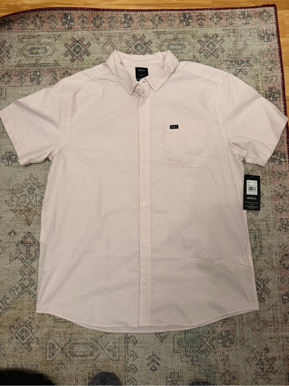 RVCA Short-Sleeve Button-Down Shirt in Pale Pink